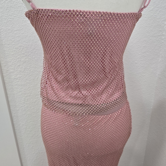 Aqua Co Ord Set Crystal Embellished Mesh Midi Skirt And Top Size Small - Picture 9 of 16